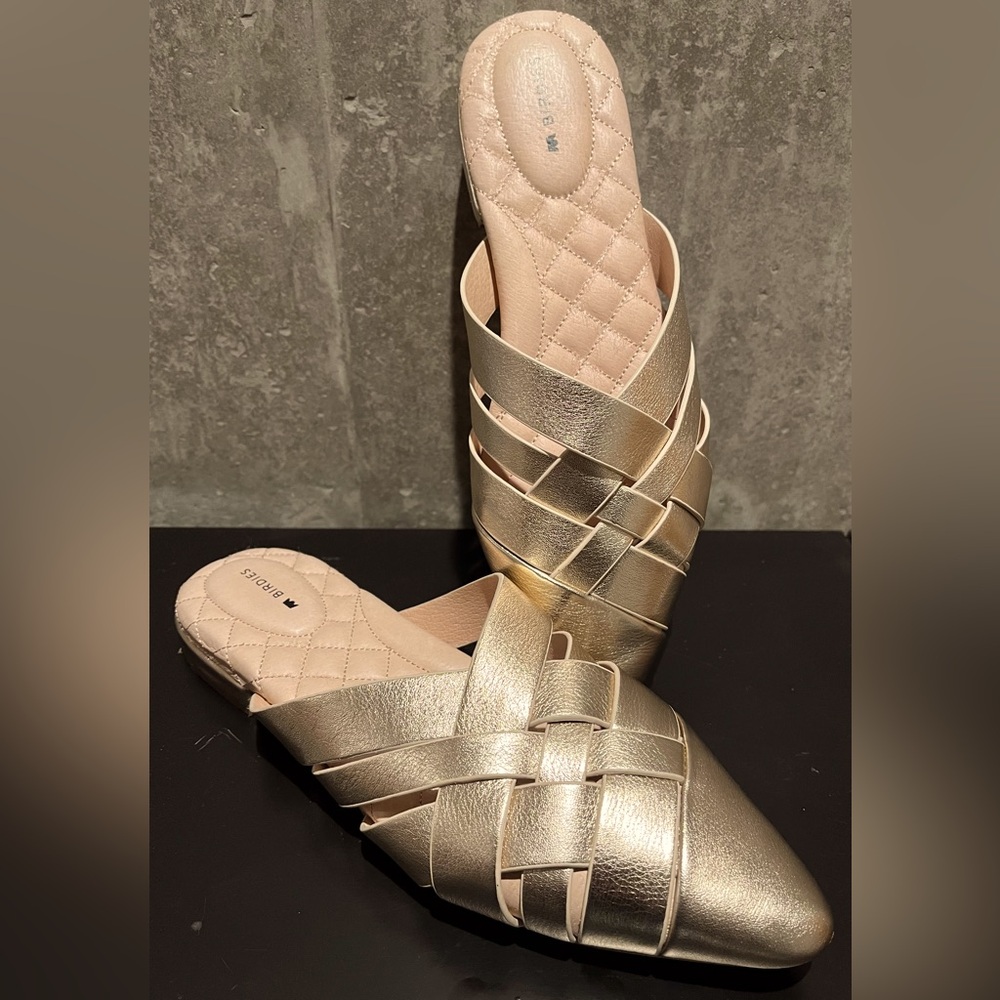 EUC Birdies Size 7 The Dove in Gold Crossed Leather - Worn Once